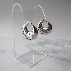Silver Openwork Heart Hoop Filigree Sleeper Earrings